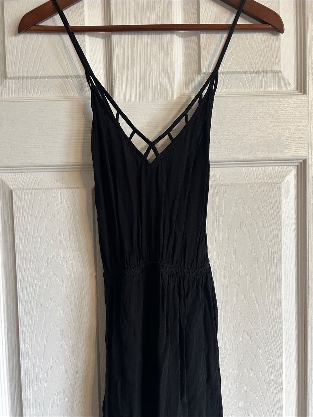 Ecote Black Wide Leg Jumpsuit with Lattice V-Neck